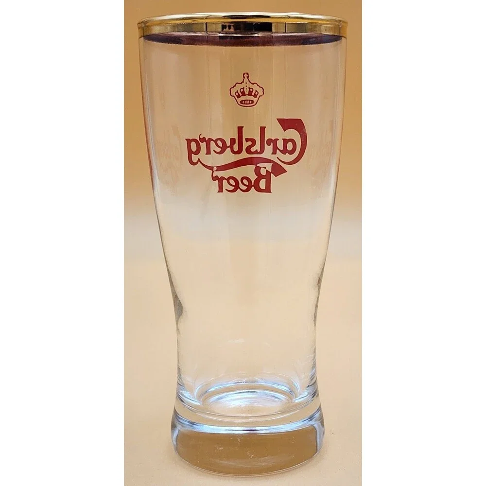 1970s Denmark CARLSBERG BEER Red Crown 12oz ACL Glass Tavern Trove